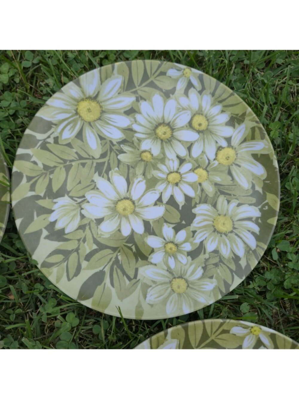 VTG 1970s Melamine Dinner Plates Beverly Prolon Olive Green White Daisy Floral - Picture 7 of 13